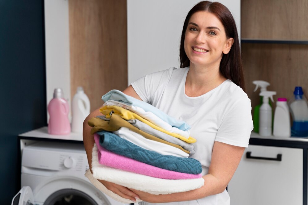 a person is using DIY cleaning service for her laundry